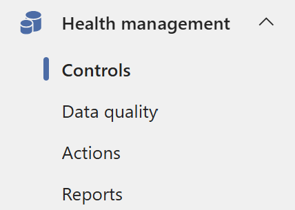 Screenshot of the data catalog menu with the health management section highlighted.