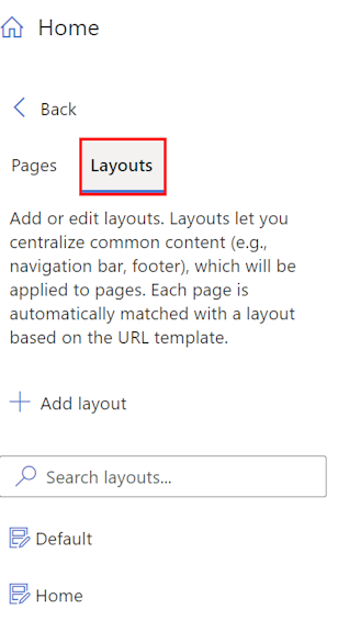 Screenshot of default layouts in the developer portal.