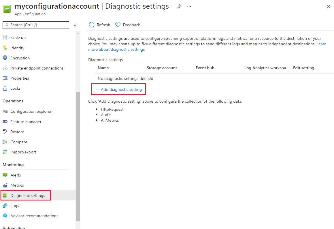 Add a diagnostic setting