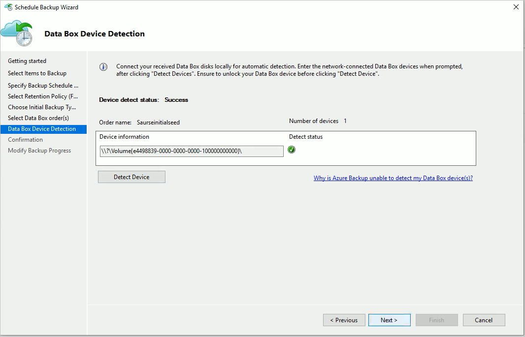 Screenshot shows the Data Box Device Detection.