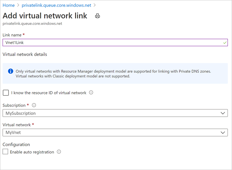 Add virtual network link