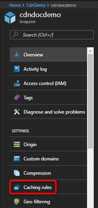 Screenshot of content delivery network caching rules button.