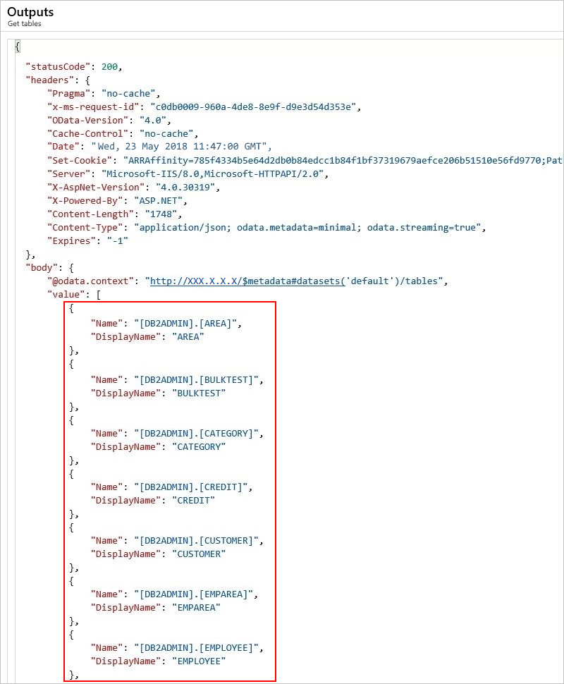 View output tables