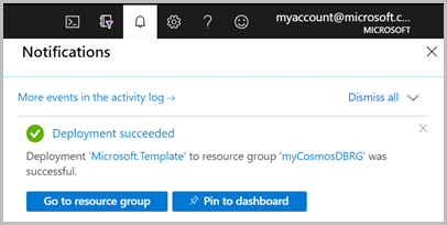 ARM template, Azure Cosmos DB integration, deploy portal notification