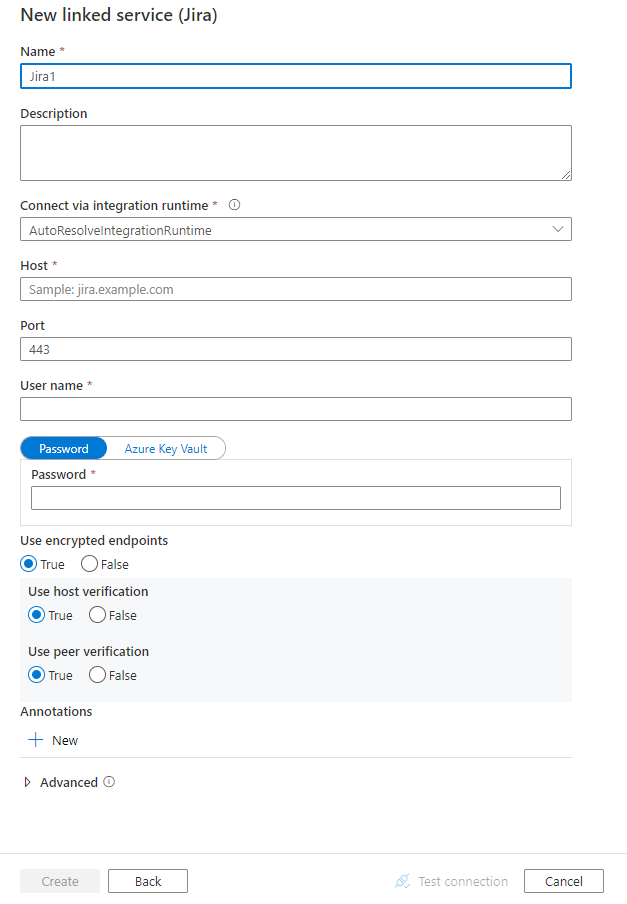 Configure a linked service to Jira.