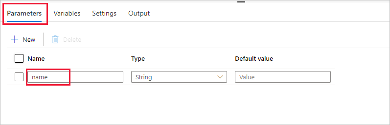 Screenshot showing how to create the name parameter.