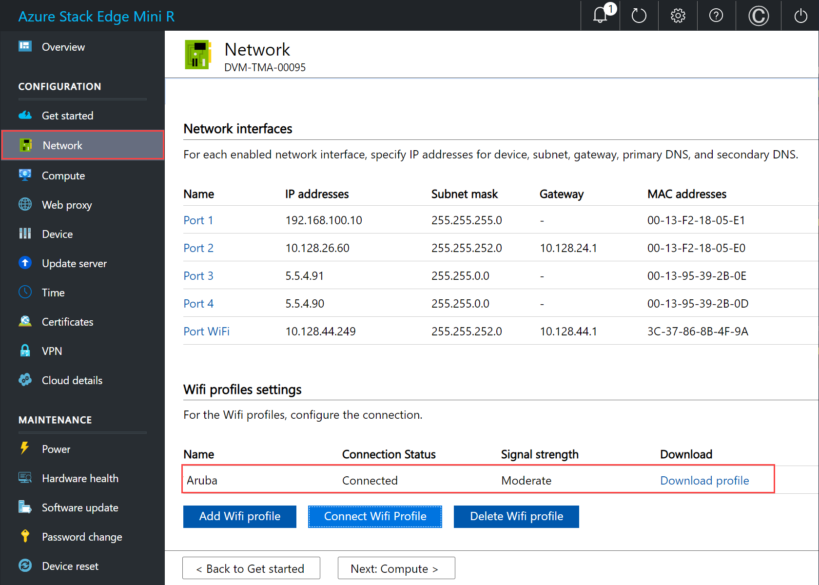 Local web UI "Port Wi-Fi Network settings" 6