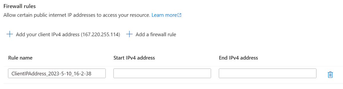 Screenshot of firewall rules - allow client access.