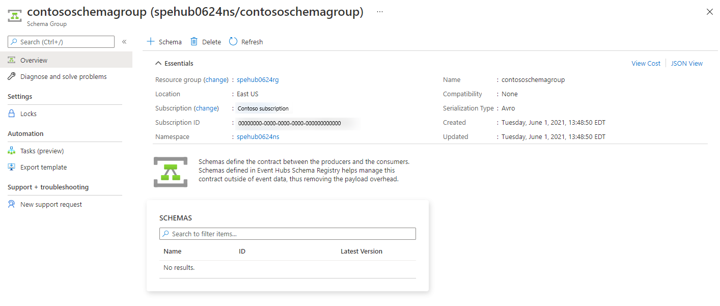 Image showing the Schema Group page