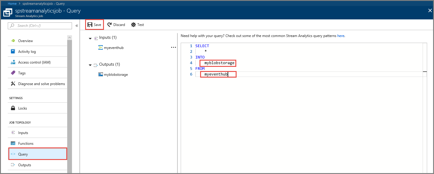 Screen capture shows the query window with values for input and output variables.