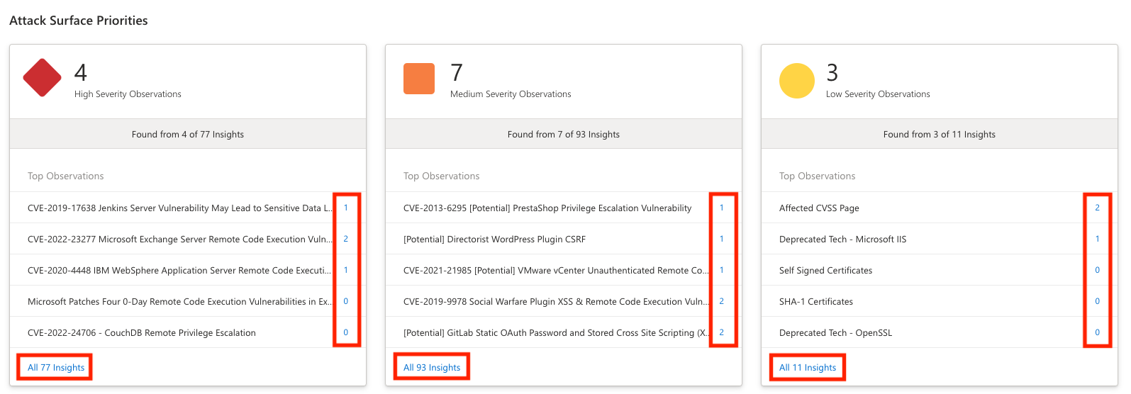 Screenshot of attack surface priorities with clickable options highlighted.