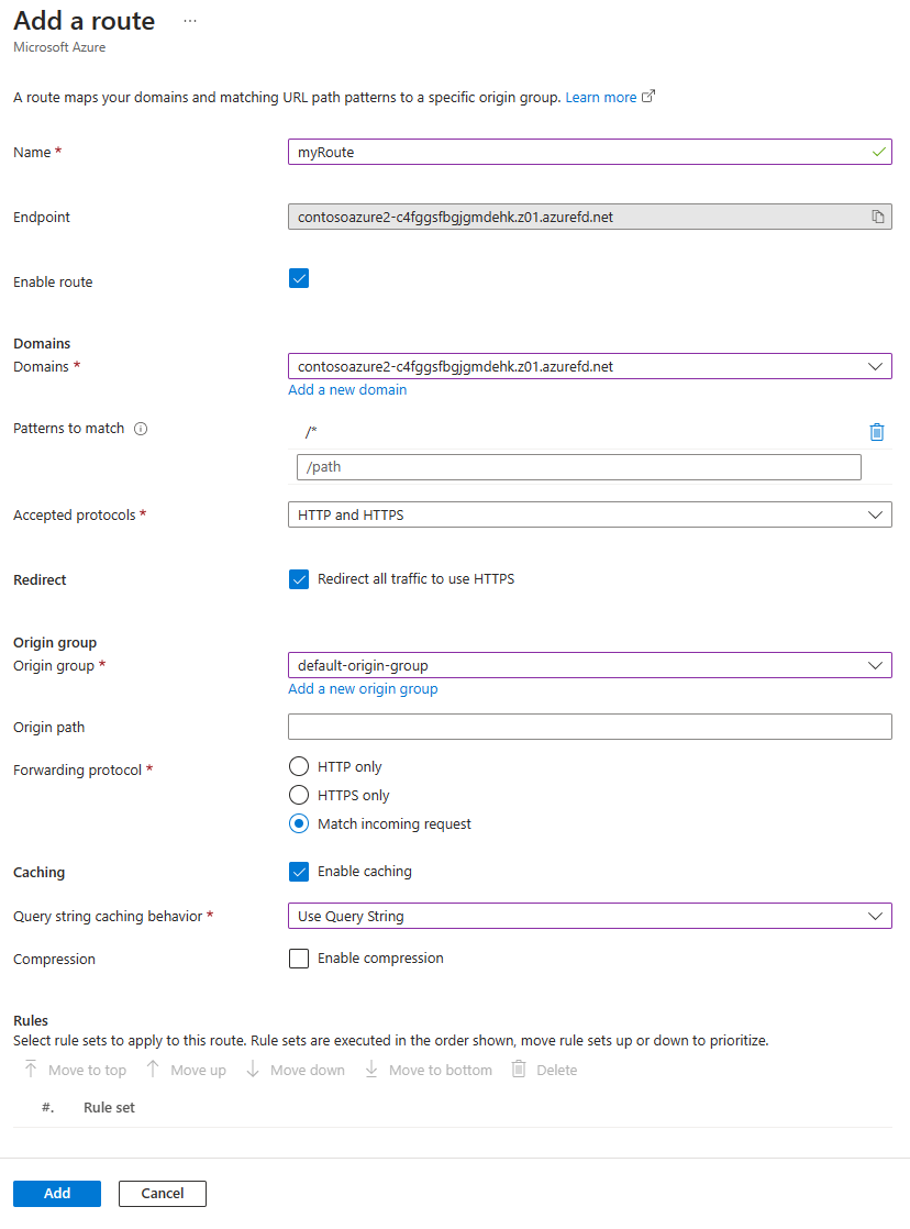 Screenshot of the route configuration page.