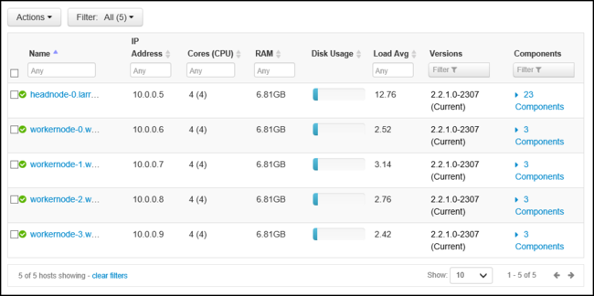 Apache Ambari hosts page overview.