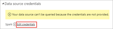 Screenshot showing Edit credentials in Power BI service.
