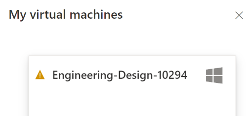 Screenshot that shows an alert next the lab VM name.