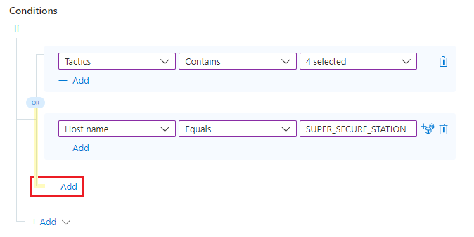 Screenshot of adding another OR condition to an automation rule.