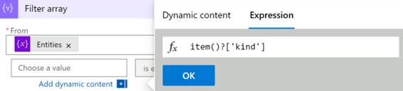 Screenshot of filling in the filter array expression.