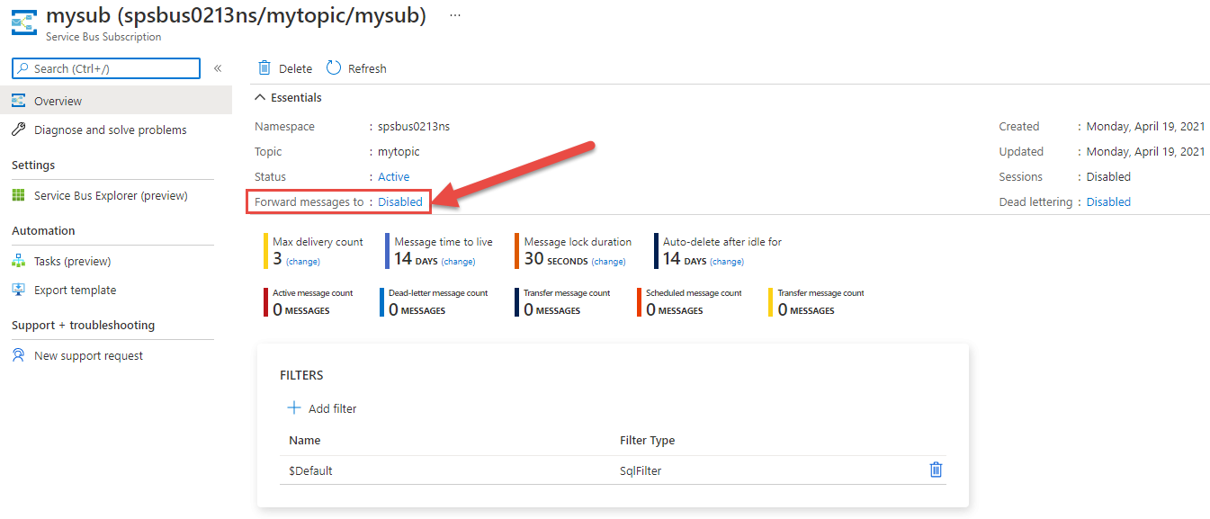 Enable auto forward for an existing subscription