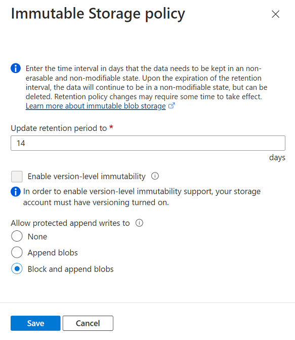 Screenshot showing how to modify an unlocked time-based retention policy