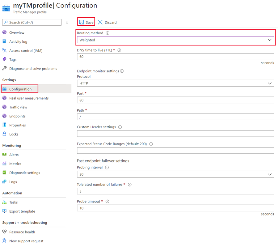 Traffic Manager weighted configuration