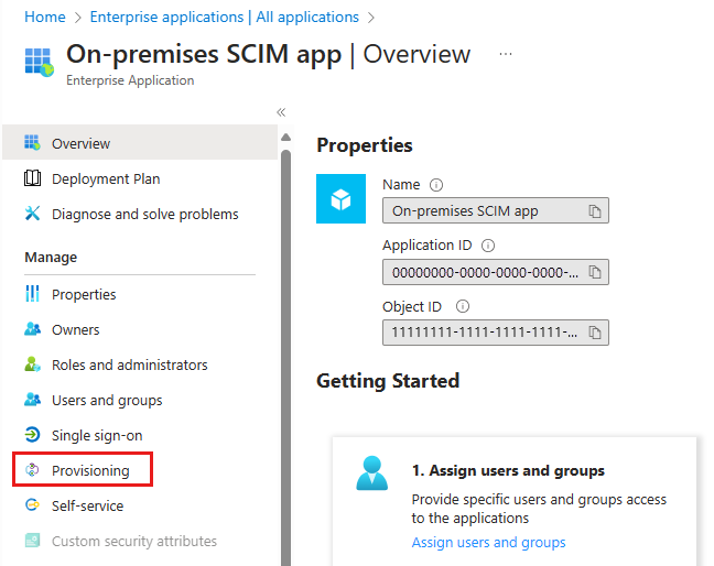 Provisioning screen to manage user account provisioning settings