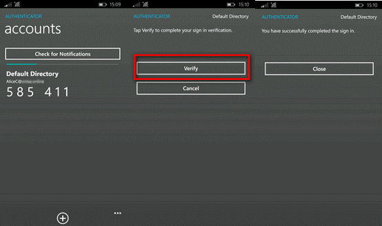 Example MFA prompt on Windows Phone