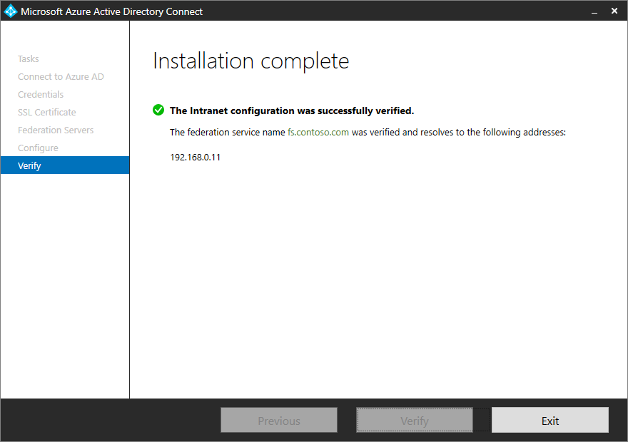 Screenshot that shows the "Installation complete" page.