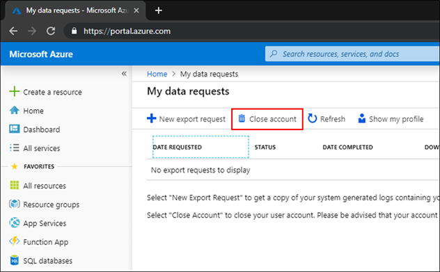 My data requests - Close account