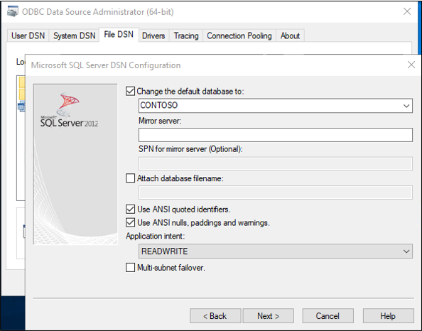 Screenshot that shows entering a database name.