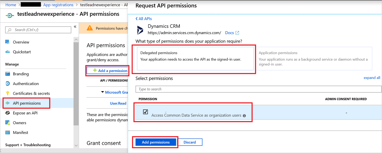 Screenshot illustrating the Add permissions button.