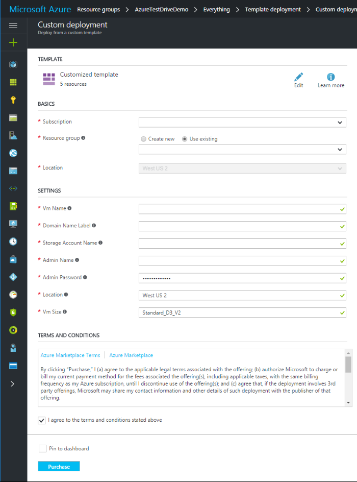 List of parameters in an Azure Resource Manager