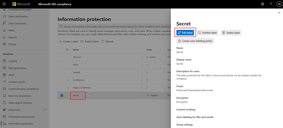 Edit an existing sensitivity label