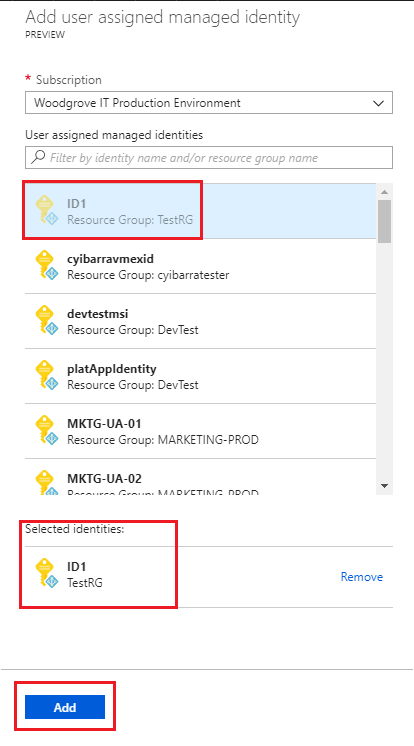 Screenshot that shows add user-assigned identity to virtual machine scale set.