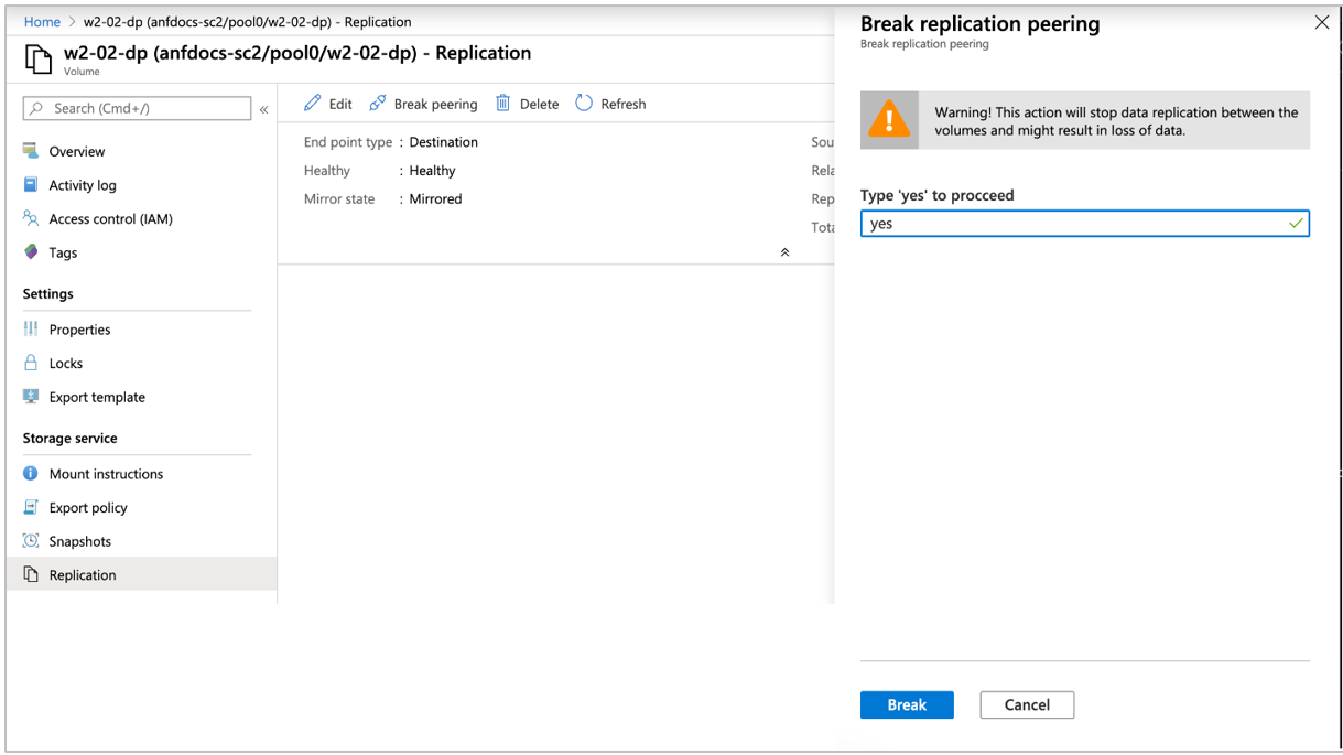 Break replication peering