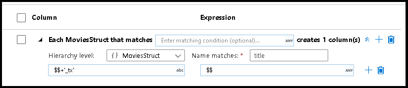 Screenshot shows hierarchical column pattern.