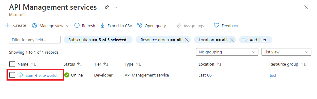 Go to Azure API Mgmt instance