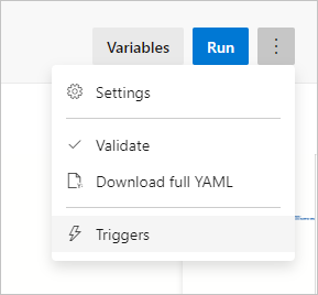 Screenshot showing how to review your pipeline's trigger settings from the Triggers menu under More actions.