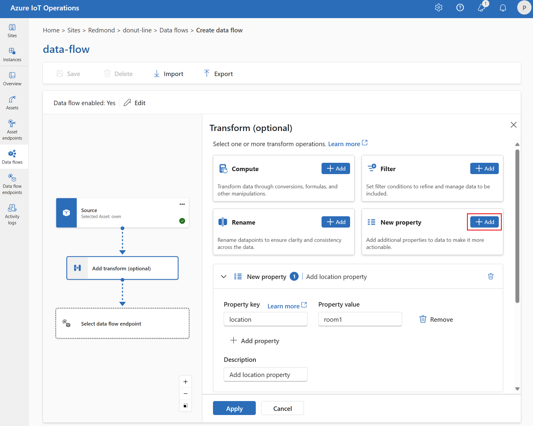 Screenshot using operations experience to add a new property.