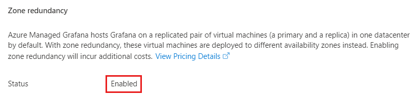 Screenshot of the Azure portal. Check zone redundancy.