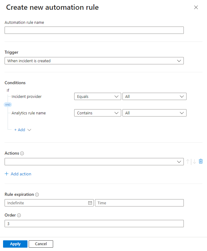 Screenshot showing the automation rule creation wizard.