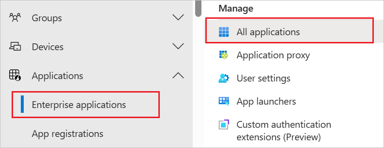 Screenshot that shows the Enterprise applications pane.