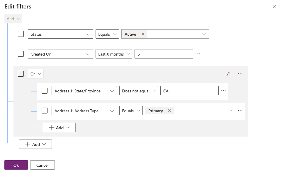 Group condition filter.