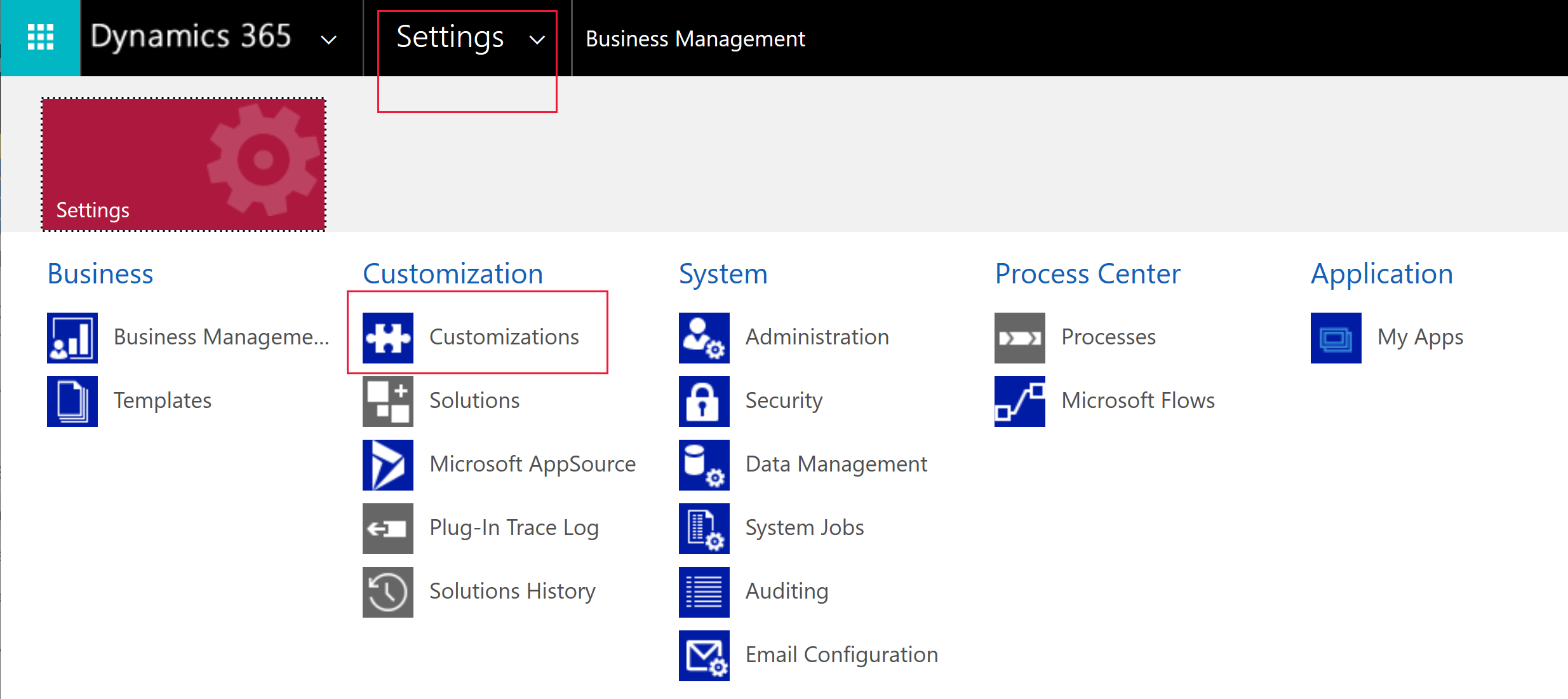 Accessing advanced settings