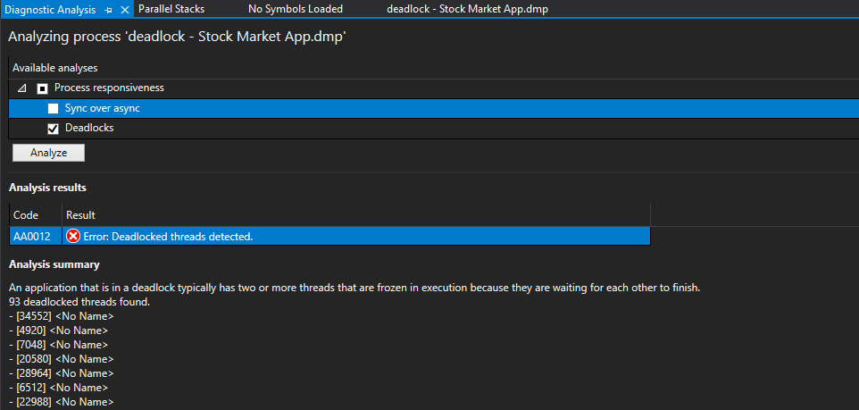 Auto Analyzer that inspects threads for deadlocks