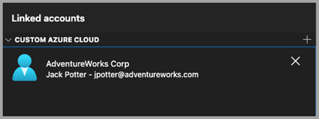 Screenshot of a custom cloud provider in the Azure accounts pane.