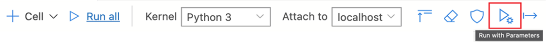 Screenshot that shows the Run with Parameters icon selected on the toolbar.