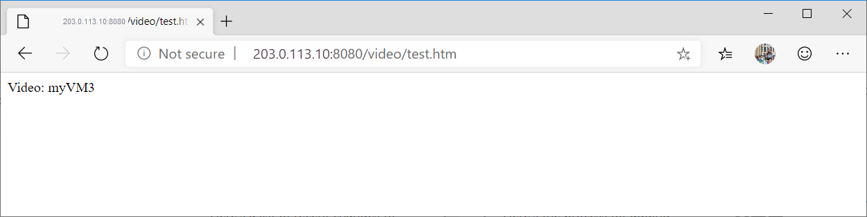 Screenshot of test video URL in application gateway.