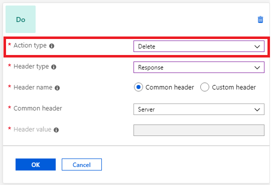 A screenshot showing the delete header action.