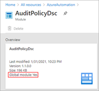 Screenshot of global module property in Azure Portal