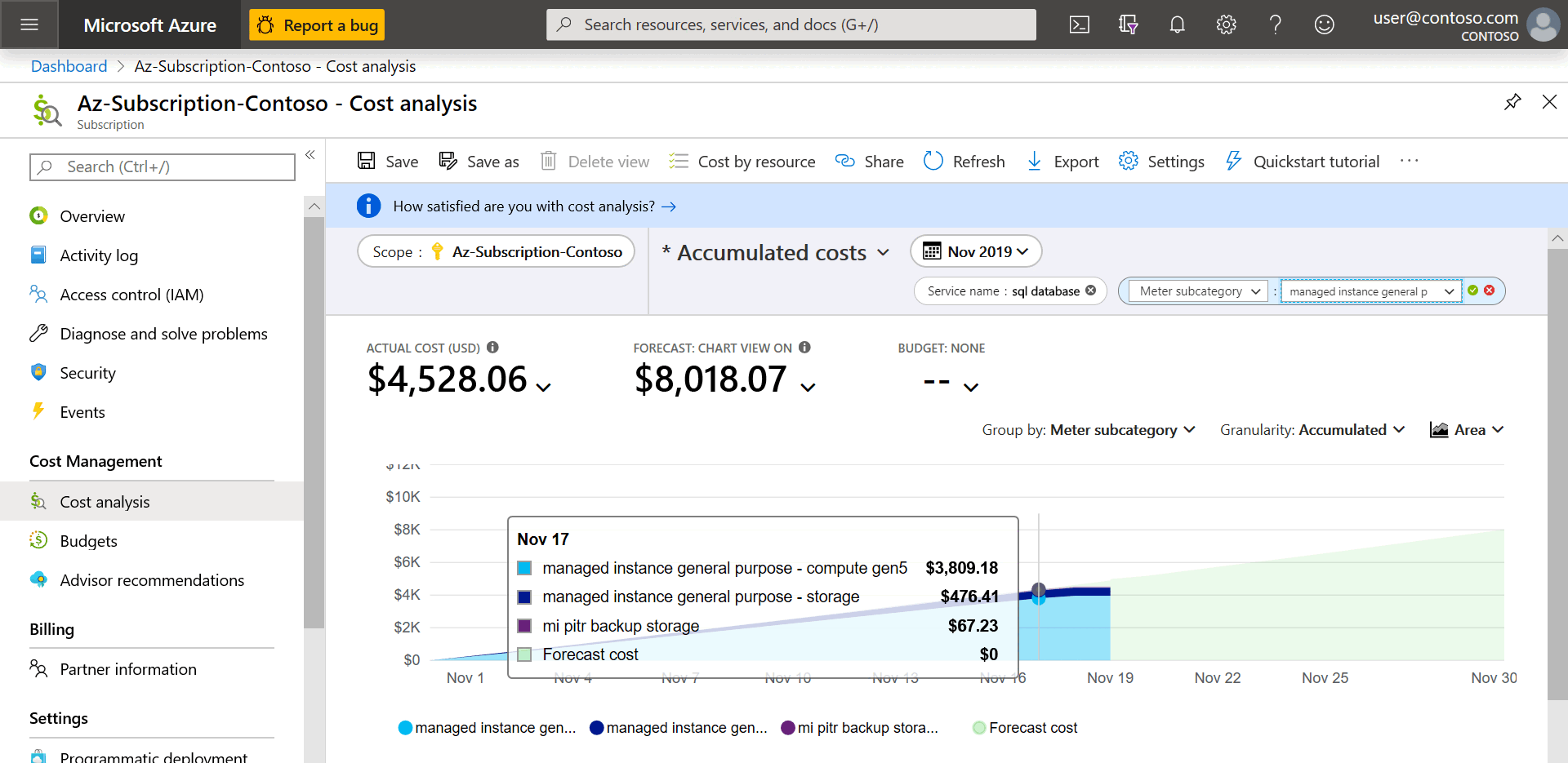 Screenshot that shows an analysis of backup storage costs.